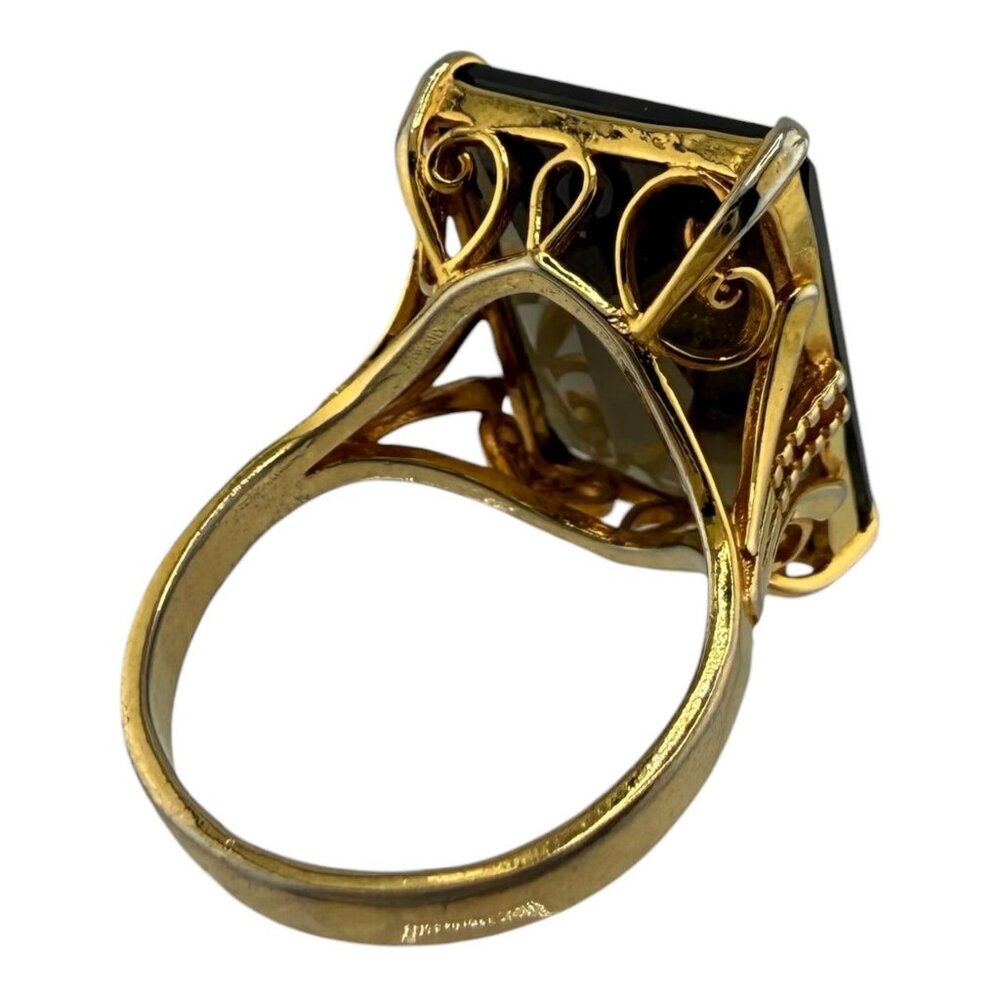 Womens Ring Size 8.5 Smoky Quartz 18K Gold Plated Filigree Faceted Rectangular - Picture 5 of 14